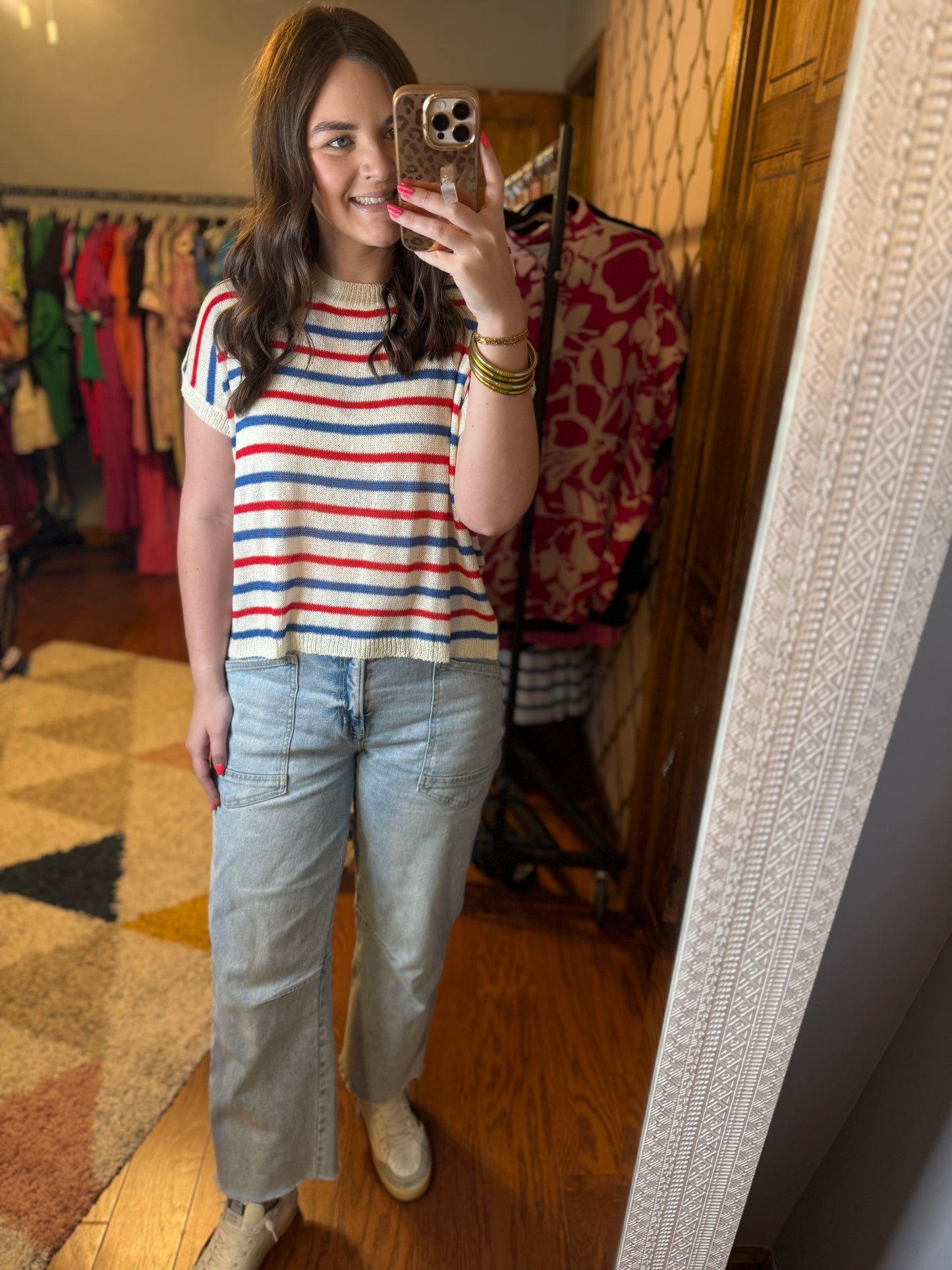 Red, White & Blue Stripped Top