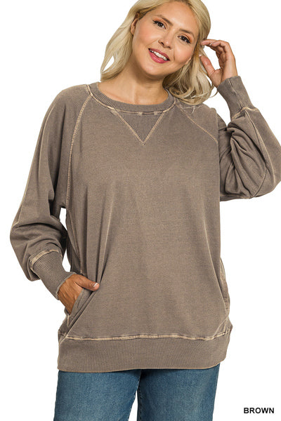 Brown Pocket Sweatshirt - Plus