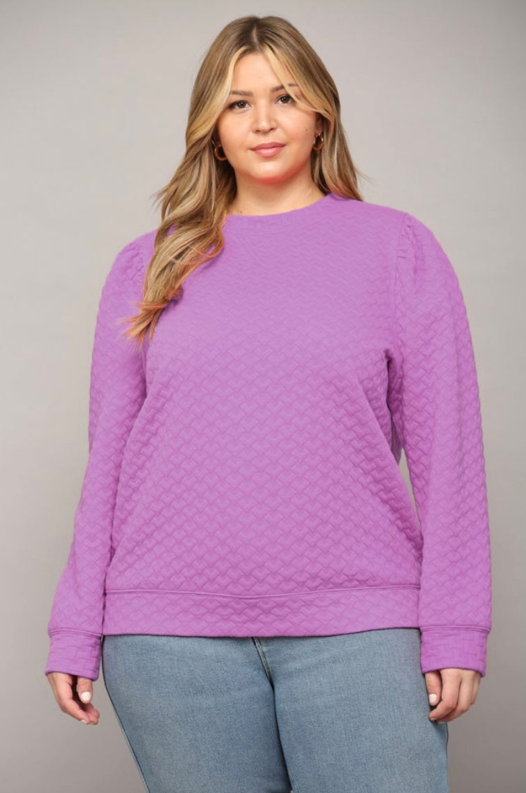 Quilted Puff Sleeve Top - Purple