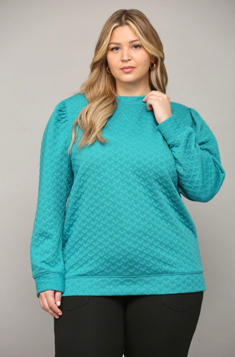 Quilted Puff Sleeve Top - Turquoise