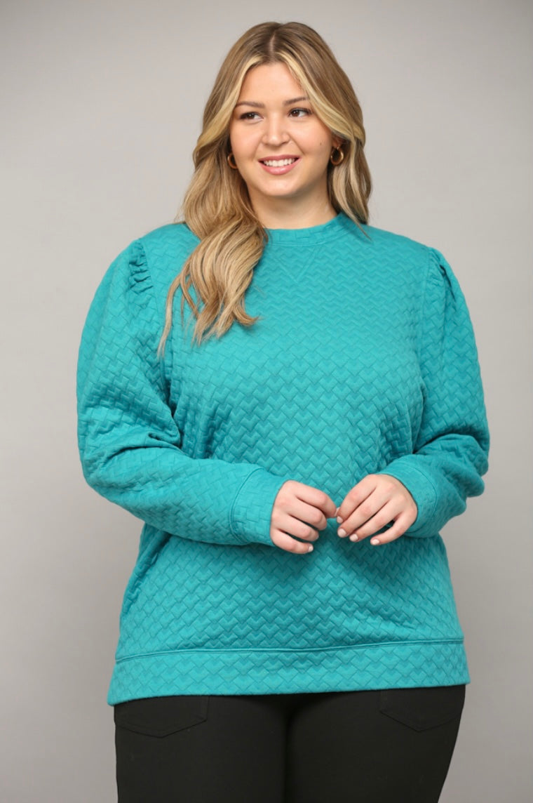 Quilted Puff Sleeve Top - Turquoise
