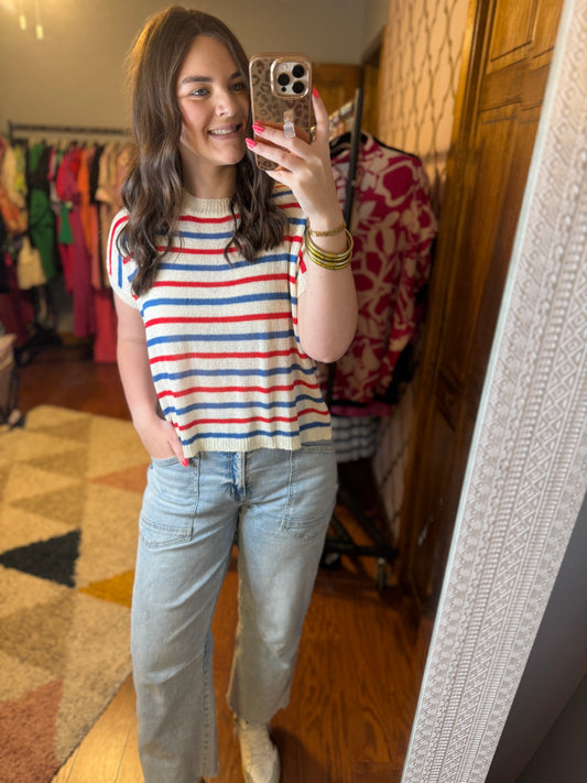 Red, White & Blue Stripped Top