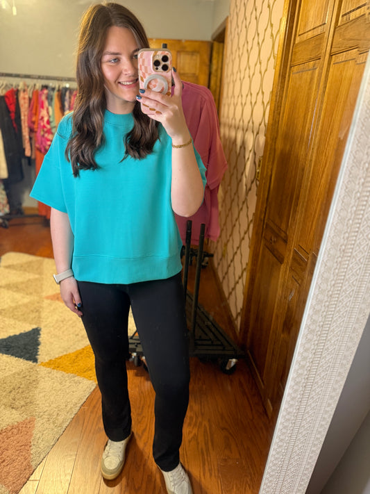 Anna Ribbed Top - Aqua