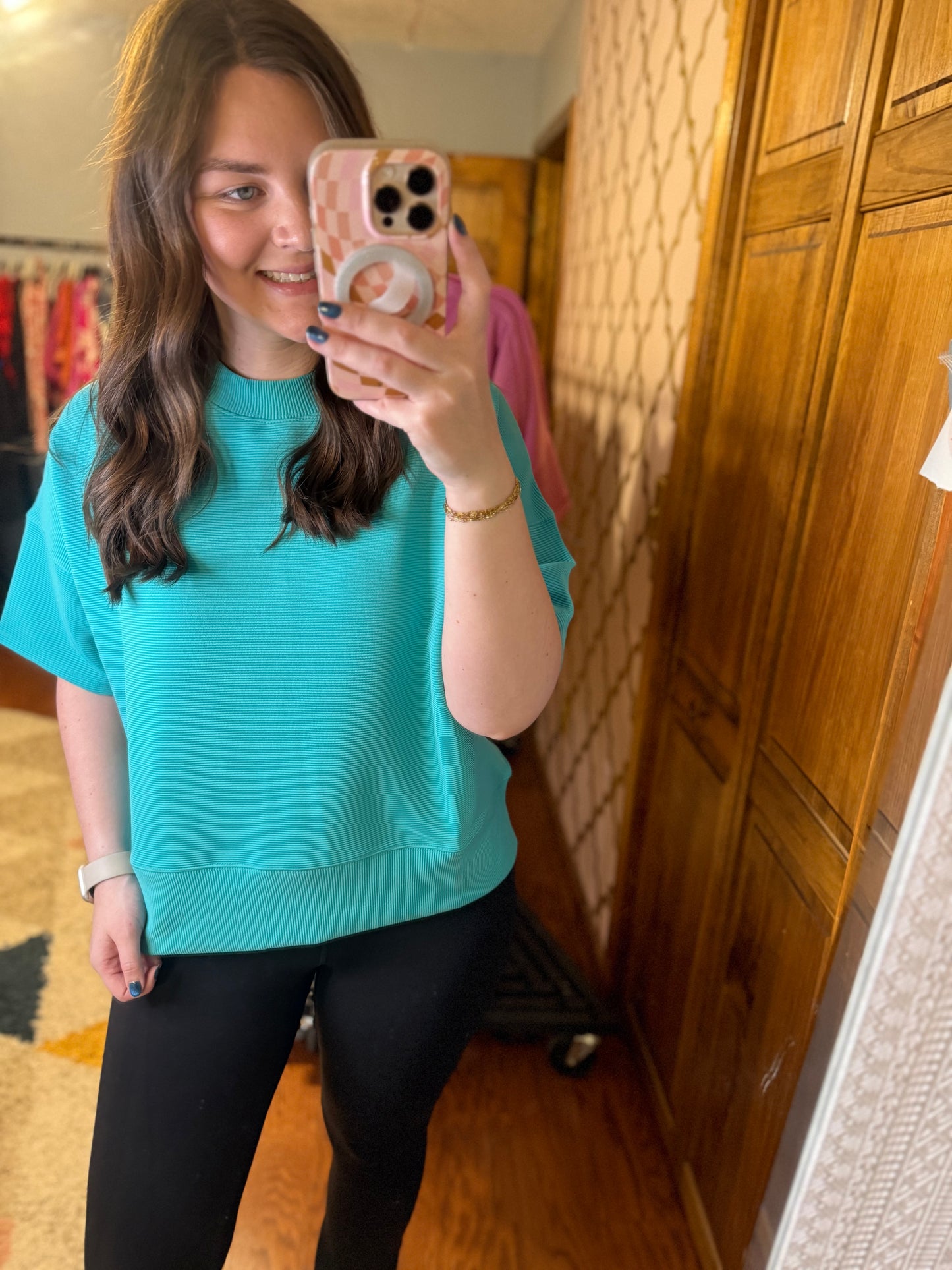 Anna Ribbed Top - Aqua
