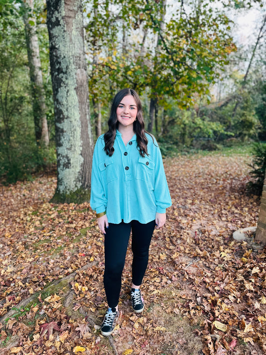 Kali Ribbed Top - Aqua