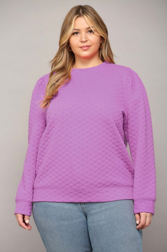 Quilted Puff Sleeve Top - Purple