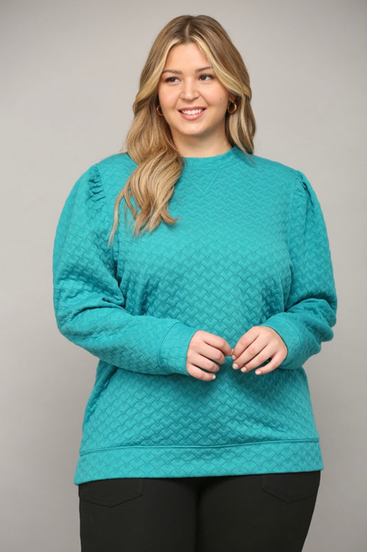 Quilted Puff Sleeve Top - Turquoise