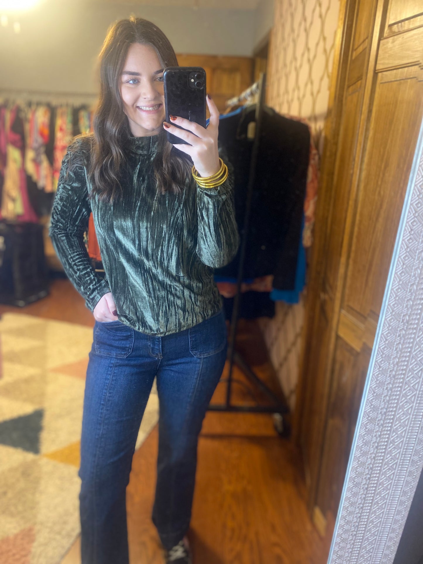Velvet Puff Sleeve Top