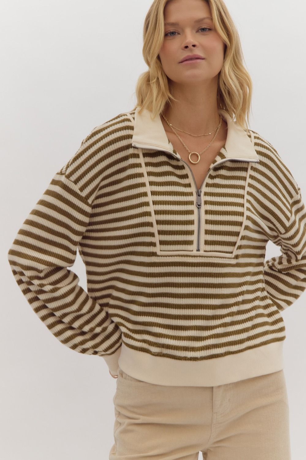 Olive Striped Pullover