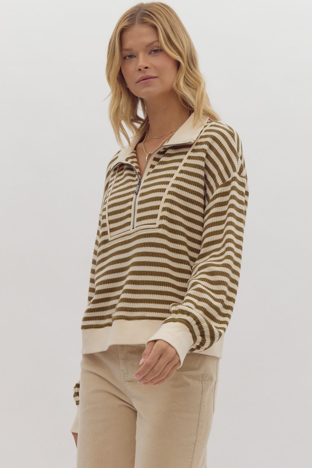 Olive Striped Pullover