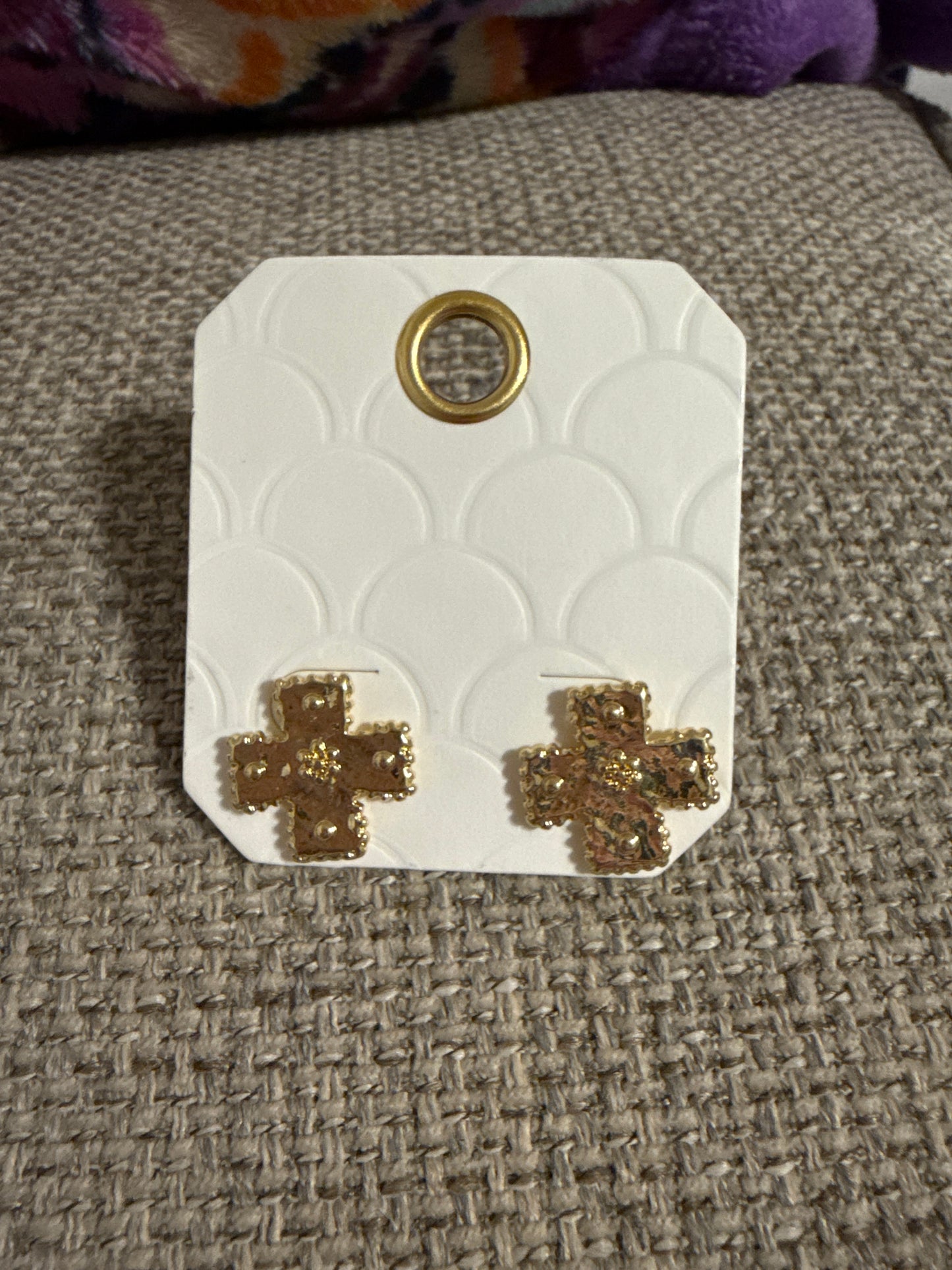 Textured Cross Earrings