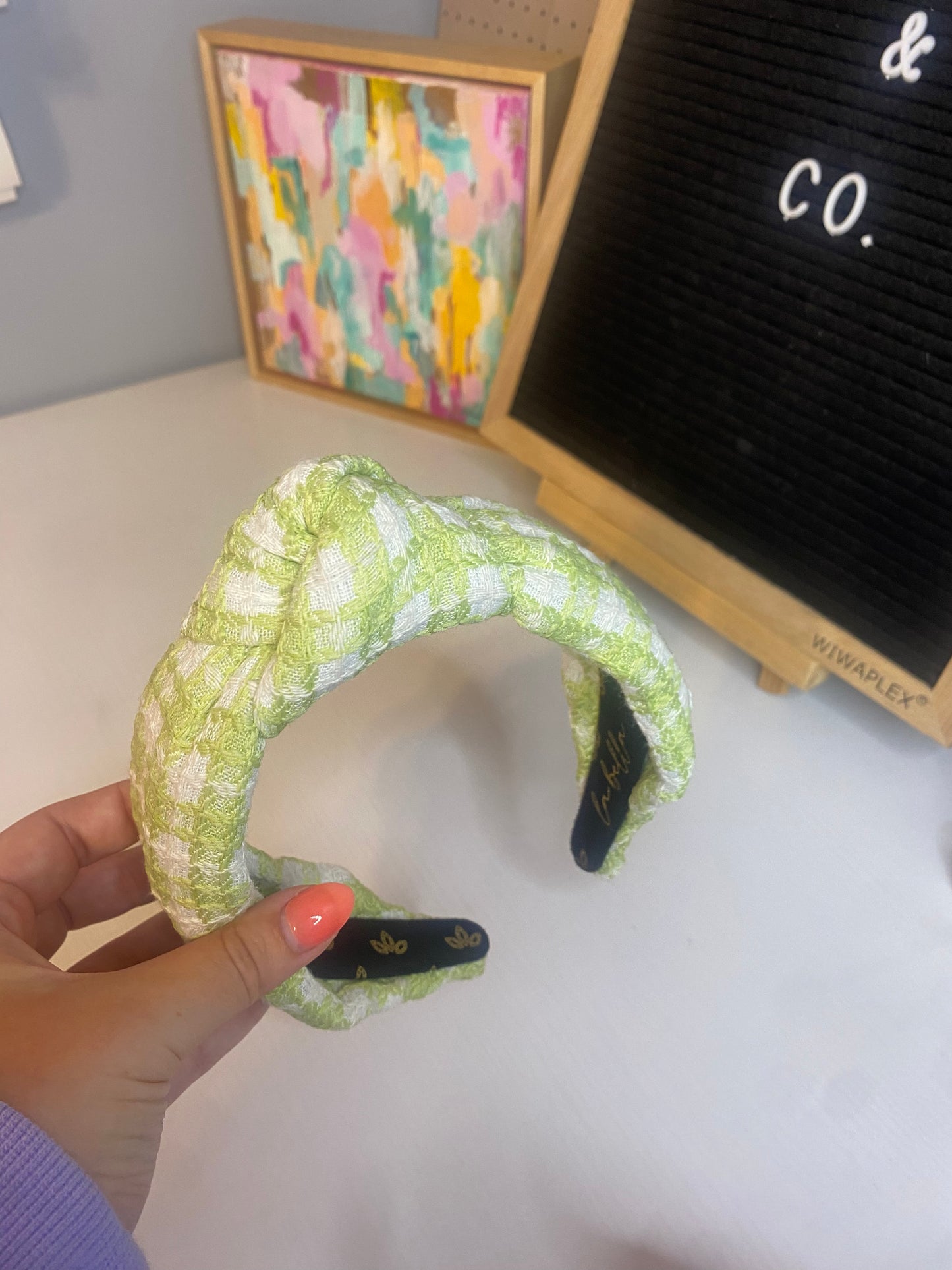 Green and White Plaid Headband