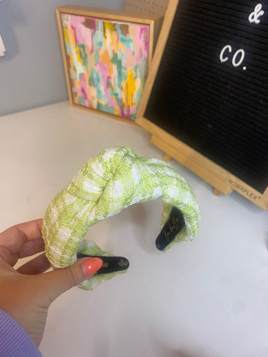 Green and White Plaid Headband